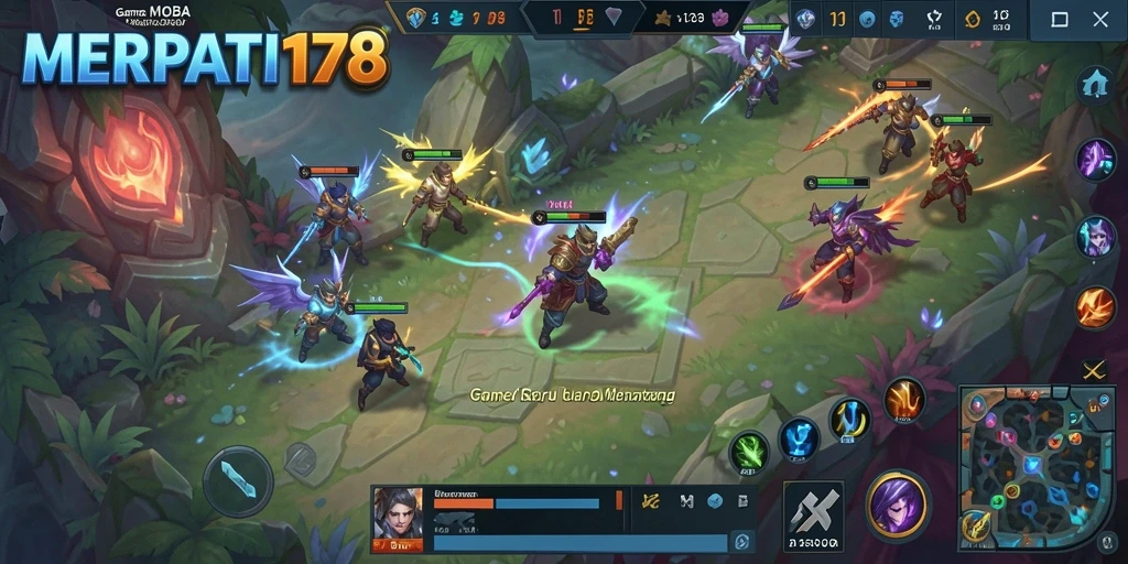 Tampilan gameplay seru MERPATI178 dalam pertempuran MOBA.