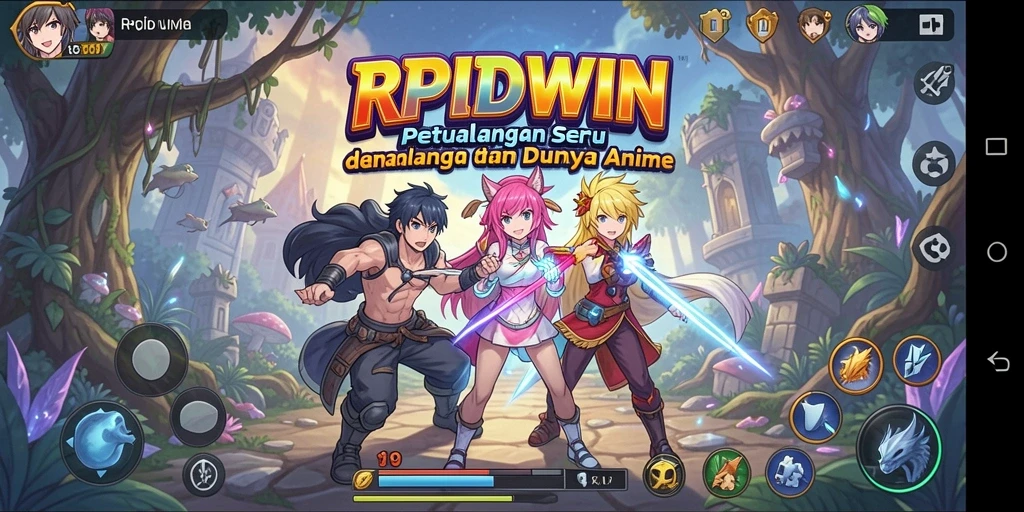 Screenshot menampilkan karakter anime yang beraksi dalam pertempuran seru.